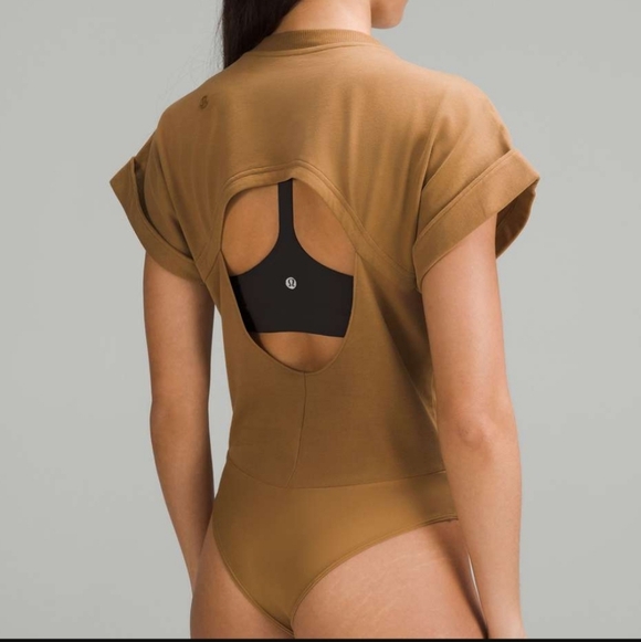 NWT Lululemon Heavyweight Cotton T-Shirt Bodysuit Back Cutout Camel Size S - Picture 5 of 15